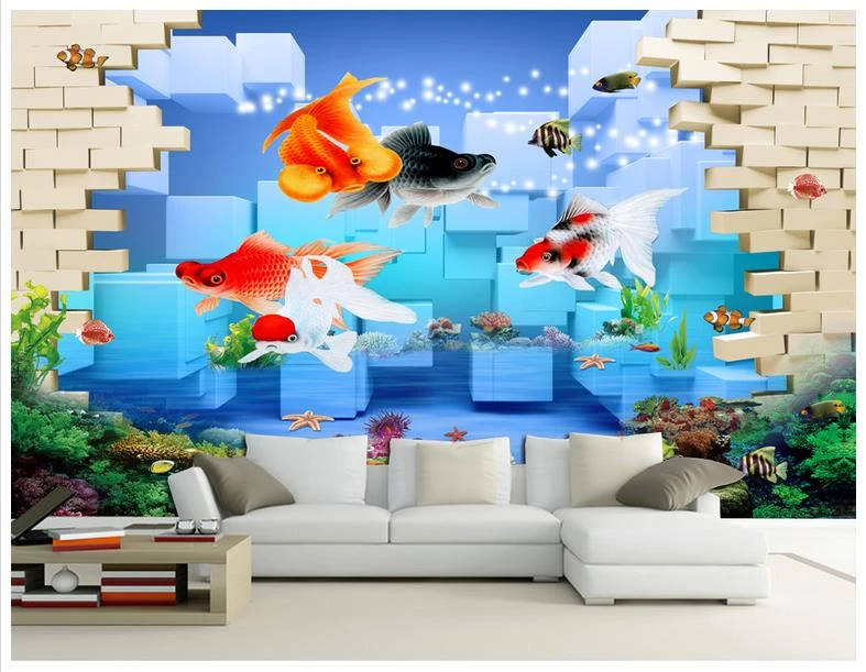 カスタム 3d の壁紙 3 D 壁の壁画壁紙 3d 金魚三次元夢潜水艦世界背景壁 3d Wallpaper Wallpaper For Wallscustom 3d Wallpaper Aliexpress