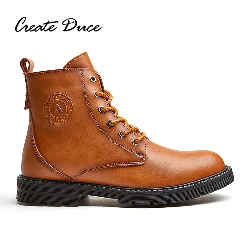 

CREATE DUCE Men'S Martin Boots Top Layer Leather Plus Velvet Zipper Design Men'S Shoes