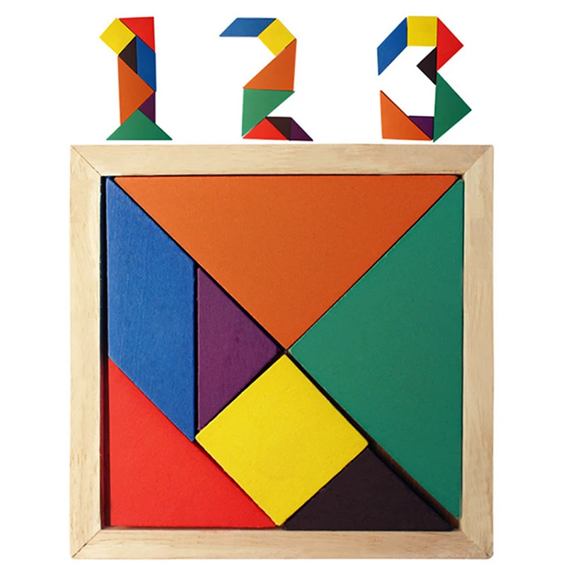 Деревянные Tangram 7 частей головоломки красочный квадрат IQ игры головоломки интеллектуальные Обучающие игрушки для детей
