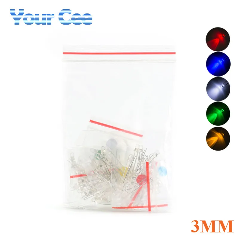 3 нейлоновая Кнопка прозрачная F3 светодиодный свет лампы Комбинации Диод комплект красного, зеленого и синего цвета цвет: желтый, белый кабельные наконечники в наборе для 100 шт.(5 видов цветов x 20 штук