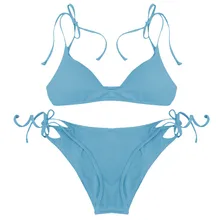 MUQGEW женские трусы средней посадки сексуальный однотонный набор бикини на шнуровке одежда для купания купальник пляжная одежда Бразильский бикини#24