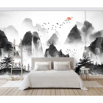 

Custom Wall Paper Chinese Ink Landscape Painting Mural Papel De Parede 3D Living Room Bedroom Self Adhesive Vinyl/Silk Wallpaper