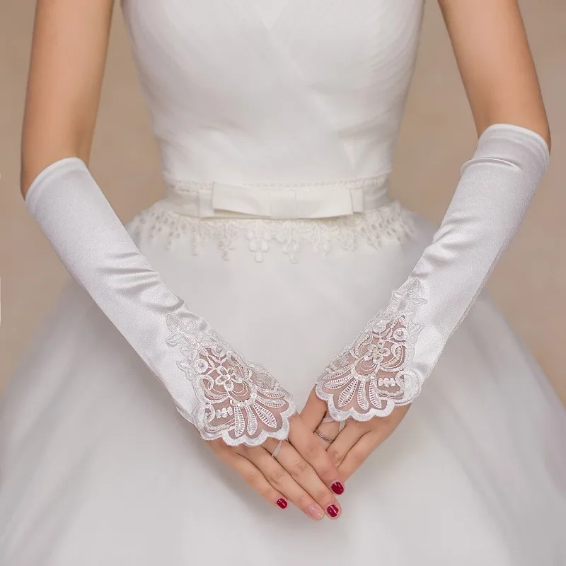 Модные дешевые белые перчатки для невесты до локтя, без пальцев Роскошные кружевные свадебные перчатки без пальцев Свадебные перчатки Свадебные аксессуары