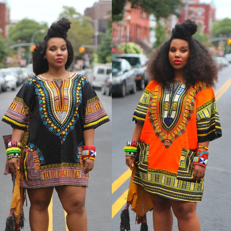 Summer Dashiki Dress V neck Straight African Print T Shirt Dresses ...