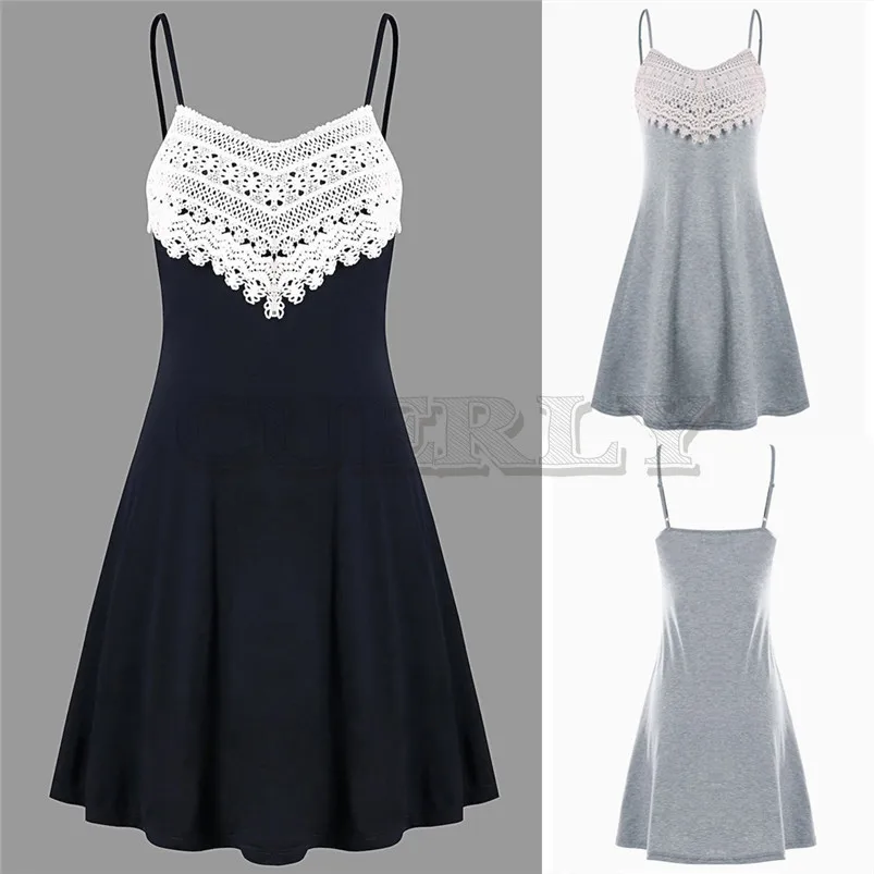 Image Fashion summer dress 2019 beach dress Womens Crochet Lace Backless Mini Slip Dress Camisole Sleeveless Dress CUERLY J08