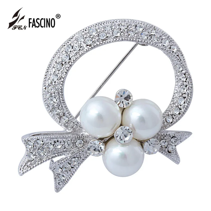 High Quality Simulated Pearl Flower Full Crystal Rhinestone Brooches