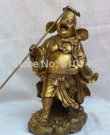 

10" China Chinese Brass Myth Xiyouji Pig Lord God Zhu Bajia Statue Sculptures