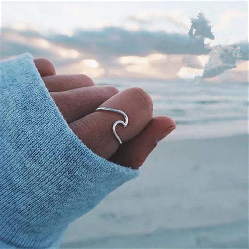 

LONSY Fashion Alloy Silver Rose Gold Ring Wave Rings for Women Band Wedding Rings Jewelry