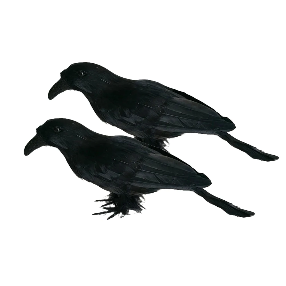 1 set of 2pcs realistic looking halloween decoration birds black feathered crows halloween prop dcor black