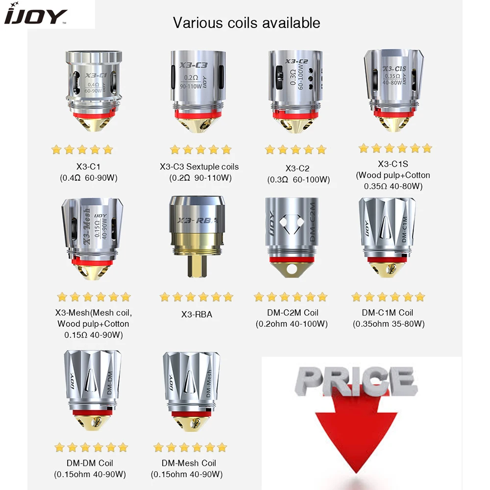 3 шт. оригинальный IJOY X3 OCC Diamond sub ohm бак замена катушки C1 C2 C3 C1S сетки DM для diamond subohm