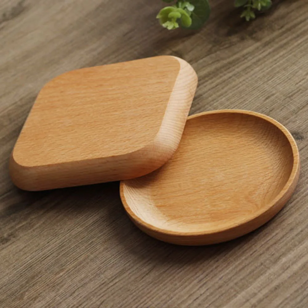 

Wooden Dish Dessert Food Baking Tray Cup Holder Dinnerware Tableware Round Square Wood Cake Dishes Serving Tray Sushi Plate