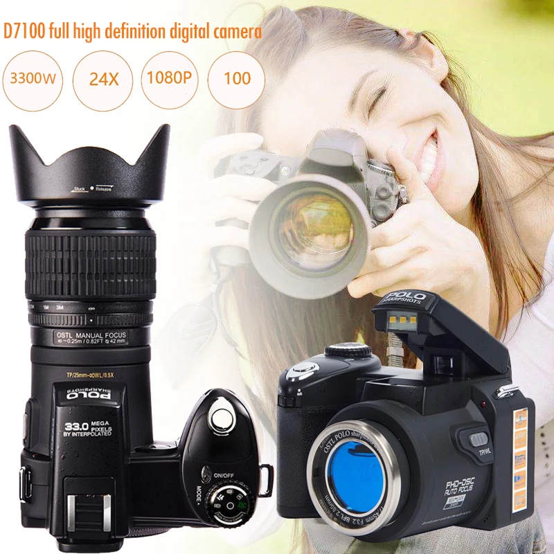  PROTAX D7100 Digital Camera 33MP FHD DSLR Half-Professional 24x Telephoto & Wide Angle Lens sets 8X