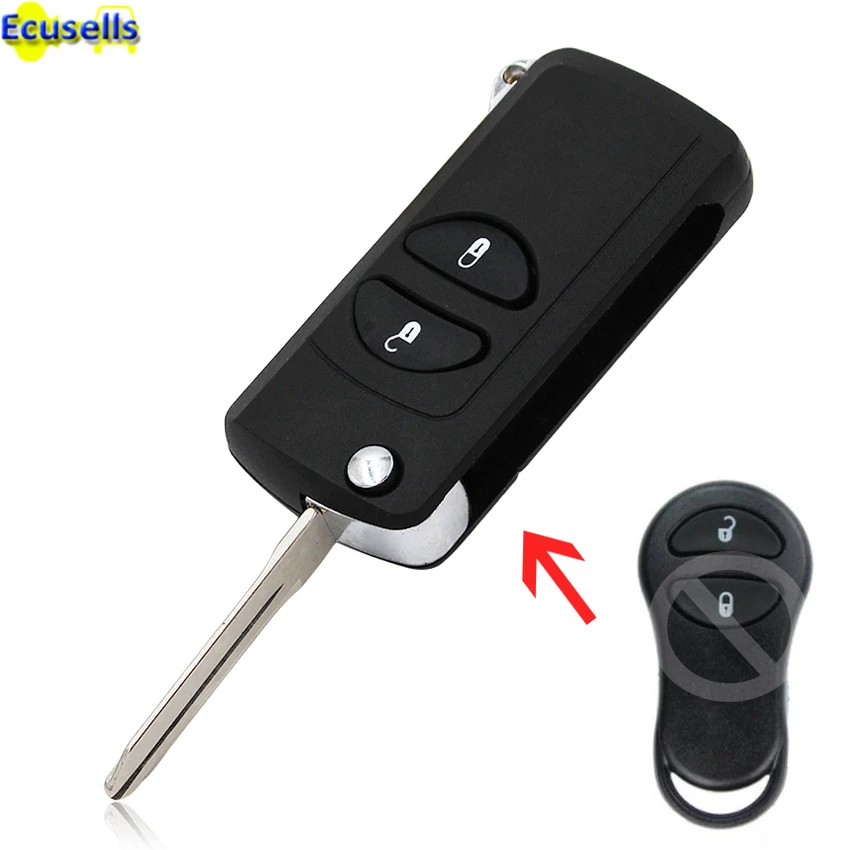 

Flip 2 buttons Remote Key CASE for Jeep Grand Cherokee for Chrysler PT Cruiser Voyager CONVERSION to flip key with uncut blade