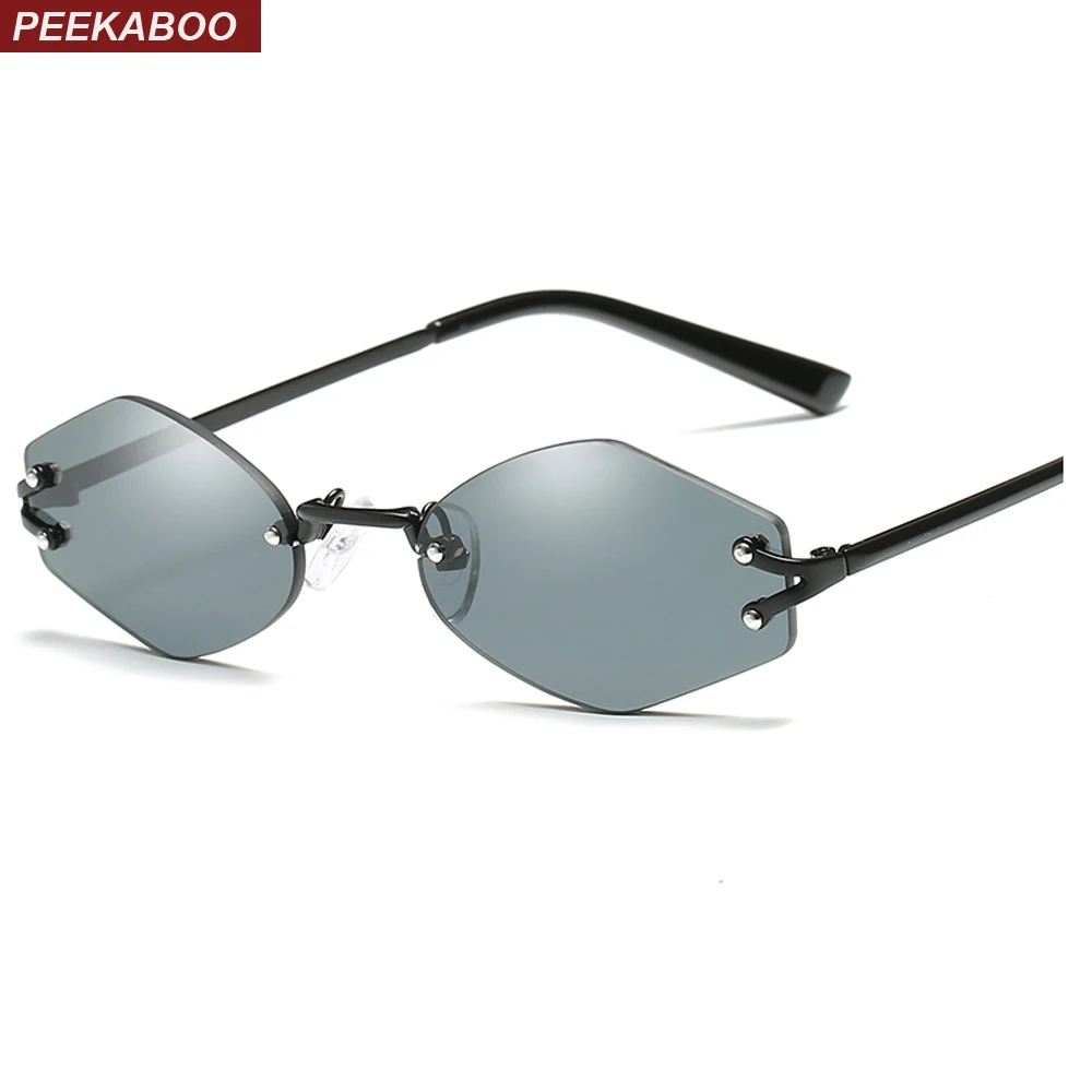 

Peekaboo tiny oval sunglasses men vintage hexagonal sun glasses for women rimless black yellow uv400 unisex