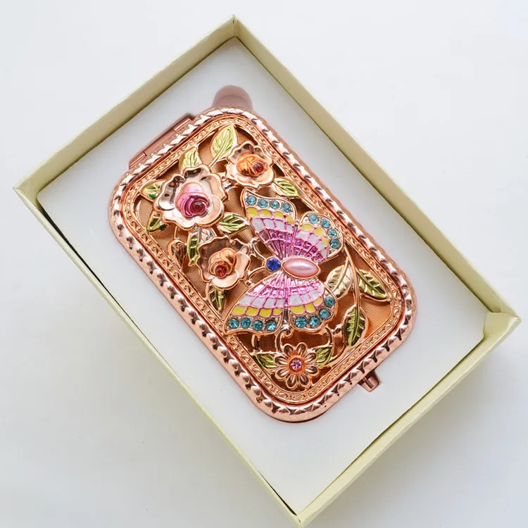 Women Chic Retro Vintage Classic Gold Metal Pocket Mirror Compact