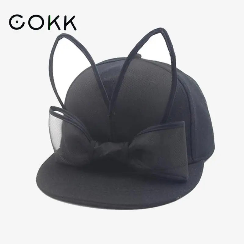 

COKK Cartoon Rabbit Ears Yarn Kids Baseball Cap For Girls Hip hop Parent-child Bone Snapback Caps For Women Gorras Summer Style
