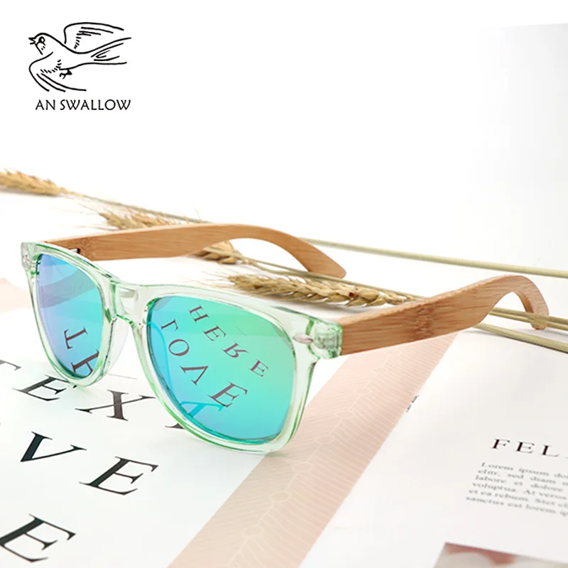 

Fashion brand design transparent green wood bamboo sunglasses women's PC box bamboo legs polarized sunglasses UV protection 400