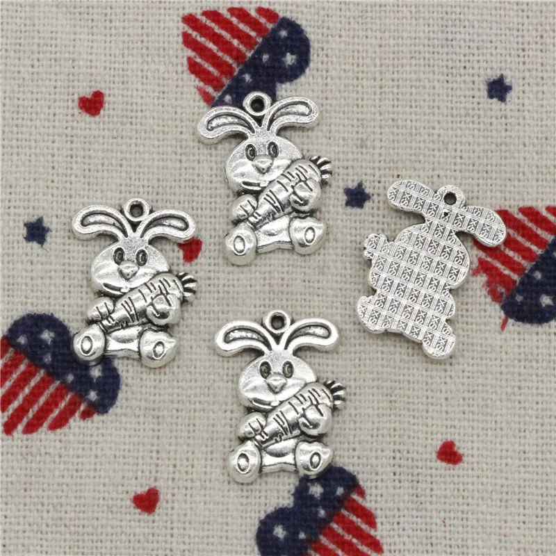 

15pcs Charms rabbit bunny carrot easter 21*15mm Tibetan Silver Vintage Pendants For Jewelry Making DIY Bracelet Necklace