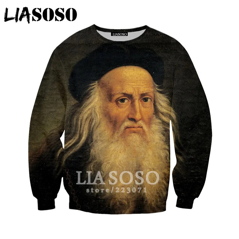 LIASOSO 2019 осенью новый Для мужчин Для женщин 3D принт Da Vinci Толстовка с длинным рукавом мода балахон Топ хип-хоп Harajuku пуловер B007-01
