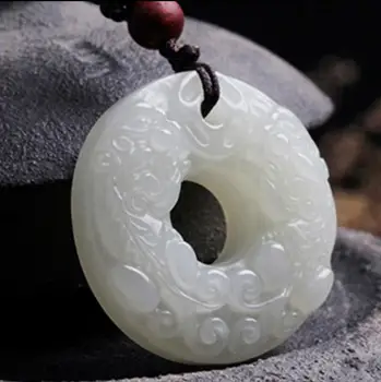 

Natural authentic Xinjiang Hetian jade white jade brave pendant safe buckle Yuhuan pendant men and women models2645#