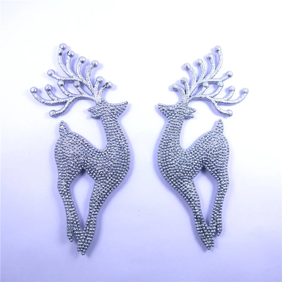 

2Pcs 18cm Deer/Elk Christmas Tree Decoration Hanging Ornament Santa Claus Glitter Reindeer Toy Gifts Decorations for Home