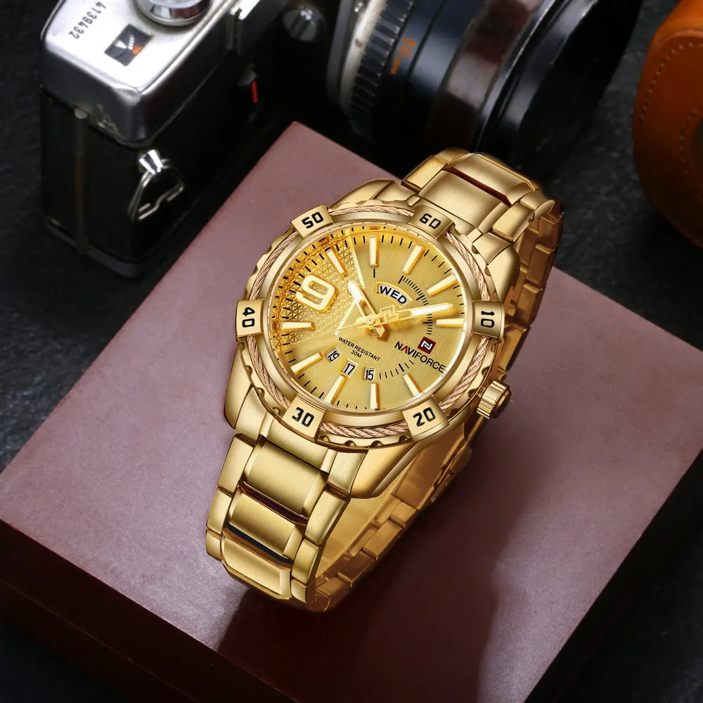 

NAVIFORCE Fashion Gold Watch Men Luxury Brand Royal Quartz Watches Stainless Steel Strap Casual Business Date Display Male Clock