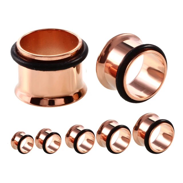 2pcs Steel Anodized Rose Gold Ear Plugs Tunnels Earring Gauges 2pcs Steel Anodized Rose Gold Ear Plugs Tunnels Earring Gauges Piercings Stretchers Single Flared