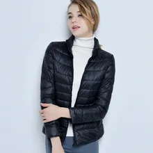 Ультра легкий короткий пуховик женский воротник-стойка Тонкий белый утиный пух куртки парка весна зима куртки плюс размер FP0149