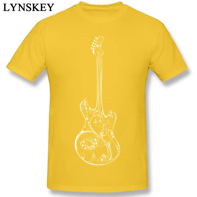 Newest Male T-Shirt Round Neck Summer Autumn Short Sleeve 100% Cotton Tops Shirt Love Music Guitar Street Tee-Shirts yellow