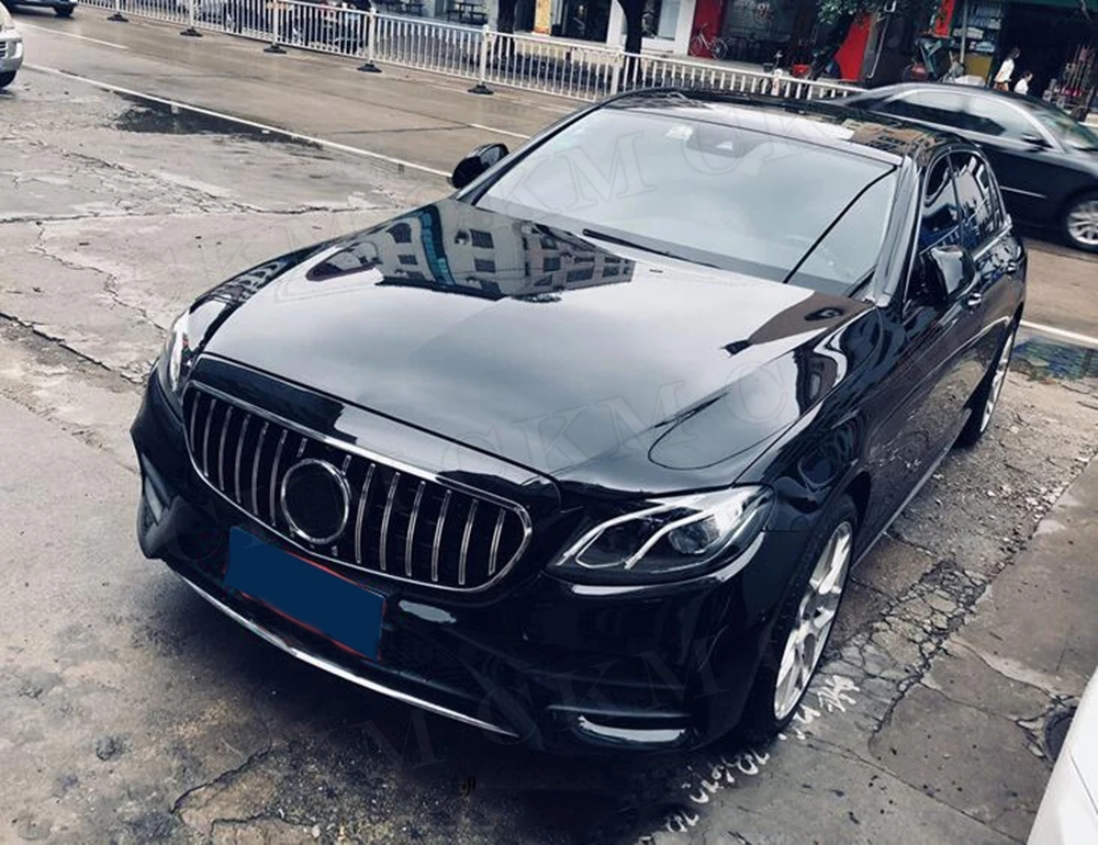 Сетка для переднего бампера E Class ABS черная серебристая Mercedes Benz W212 W213 C238 E200 E250 E300 E320