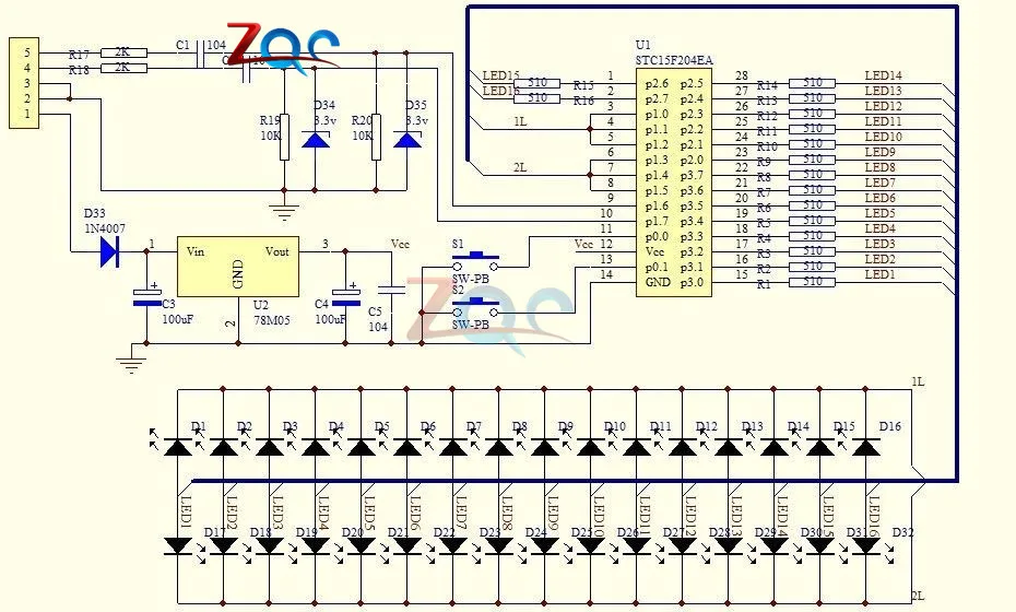 VU Meter индикаторный усилитель уровня двухканальный 16 Светодиодный MCU регулируемый светодиодный дисплей зеленого цвета