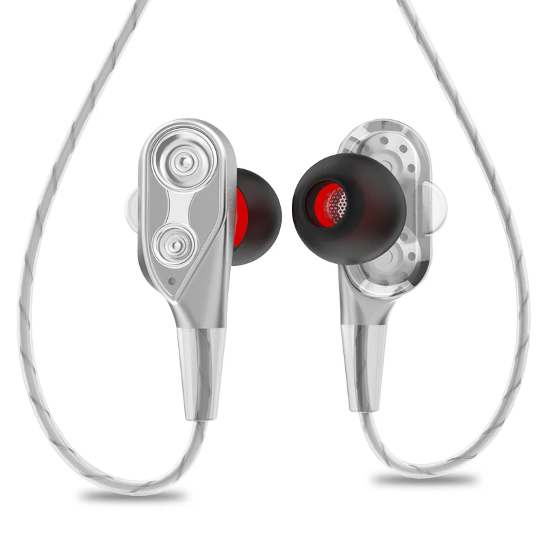silver double dynamic hifi  earphone sport 5