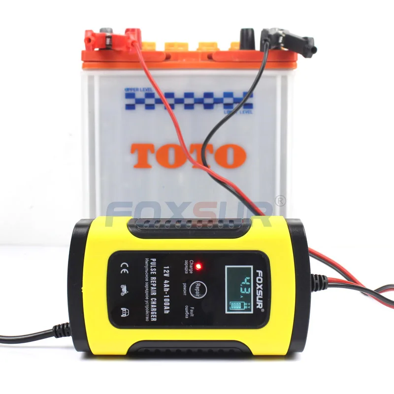 FOXSUR 12V 5A Pulse Repair Charger with LCD Display Motorcycle & Car Battery Charger 12V AGM GEL WET Lead Acid Battery Charger battery charger,battery charger adapter