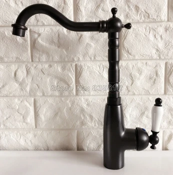 

Black Oil Rubbed Bronze Ceramic Handle Kitchen Sink Faucet Wash Basin Mixer Taps Single Hole Deck Mounted Faucets Wnf370