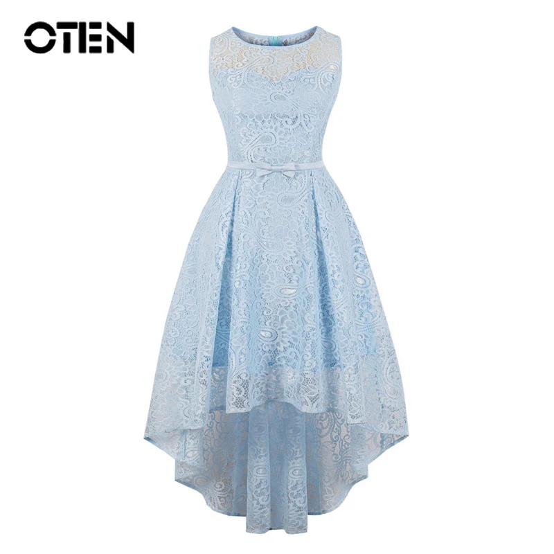 

OTEN Plus size laced dress Women Fashion Sleeveless O Neck Irregular High Low Evening Party ladies elegant dresses for wedding