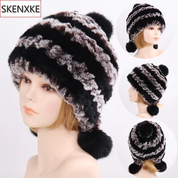 

2019 Women Real Rex Rabbit Fur Hat Lady Winter Warm Fashion Rex Rabbit Fur Cap 100% Natural Soft Knit Real Rex Rabbit Fur Caps