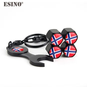 

40 x Car Styling Stainless Steel Zinc Alloy Wheel Tire Valve Stems Caps Norway Flag Universal Fit With Mini Wrench Key Chain