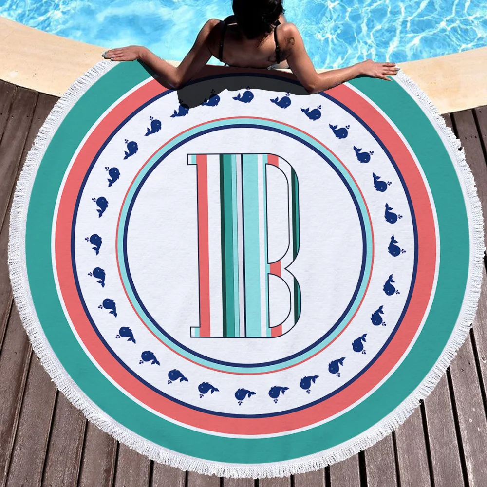 Printed letters Blanket Women Bath Towel for Beach Thick Round 3d print Fabric Quick Compressed new style-9 |