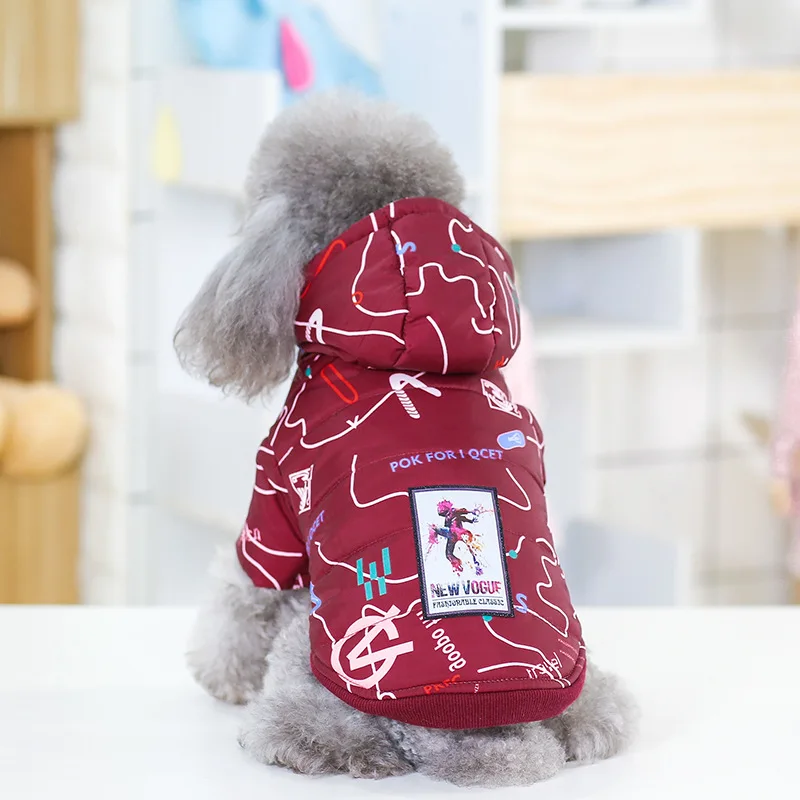 Winter Cotton Warm Pet Dog Coats Funny Letter Wear Jacket Costume Two