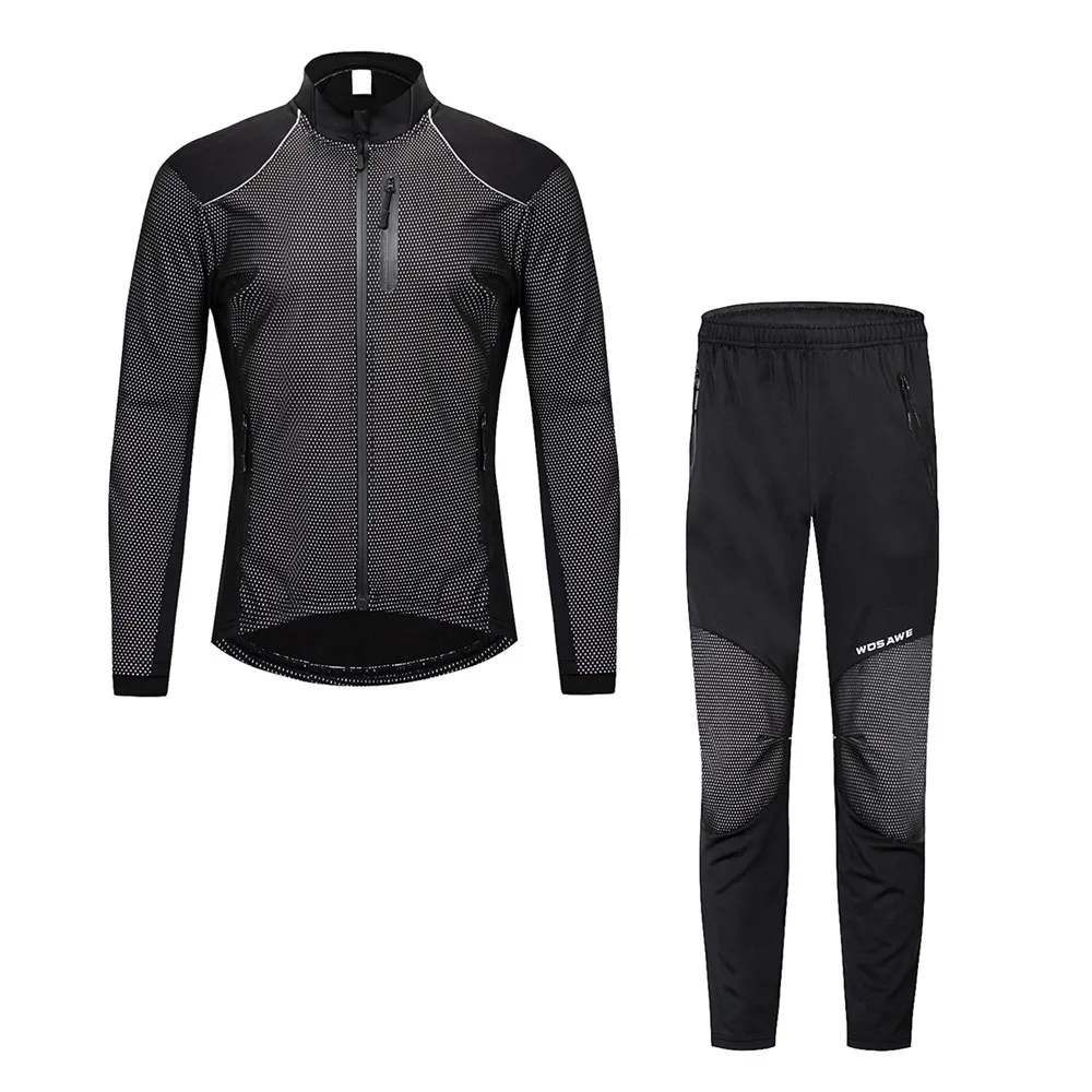 WOSAWE Black Thermal Winter Cycling Jackets Set Men Water Repellent Windbreaker Pants Suits Thin Fleece Sports Bike Clothing WOSAWE Black Thermal Winter Cycling Jackets Set Men Water Repellent Windbreaker Pants Suits Thin Fleece Sports Bike Clothing