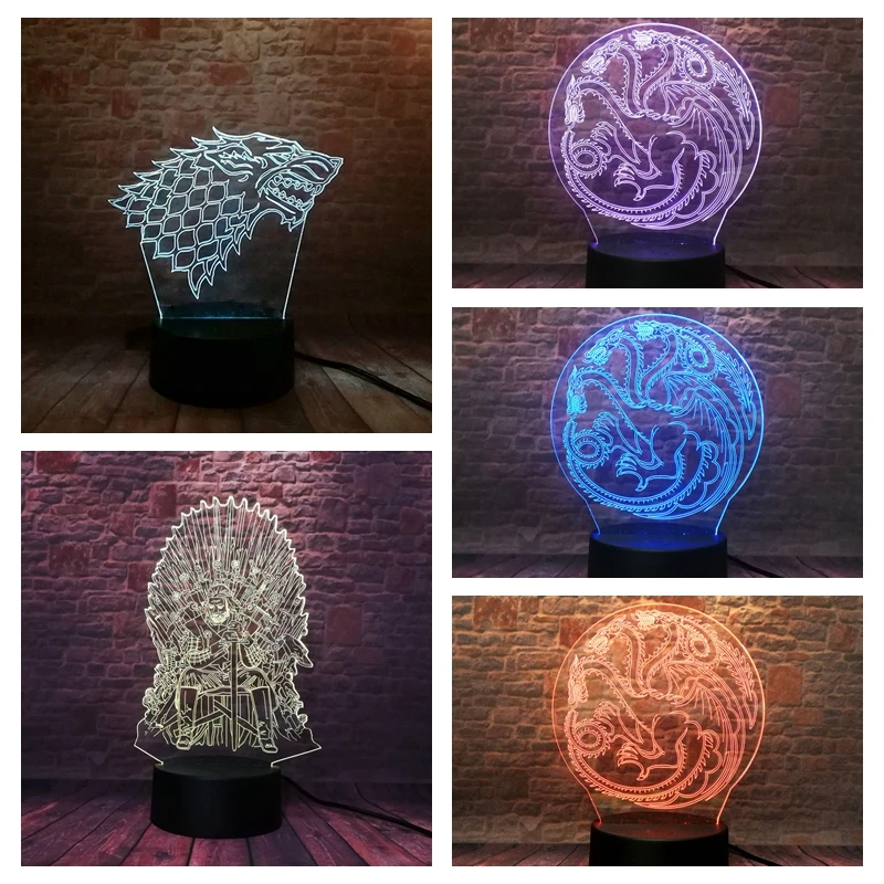 

Game of Thrones House Targaryen Figure 3D Illusion LED 7 Colors Change Nightlight House Stark Song Of Ice And Fire Light-up Toys