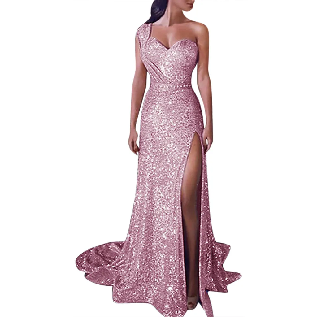 

Sexy Women dress One The Shoulder Off Sequined Formal Floor Length Bodycon Dress Ladies Skinny Summer Dresses Vestido Longo F