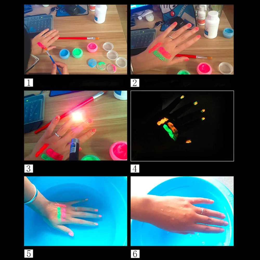 ГОРЯЧАЯ эко нетоксичный без запаха светящийся акриловый Bady краска флуоресцентный боди-арт пигмент вечерние ночные пробежки светящиеся граффити краски