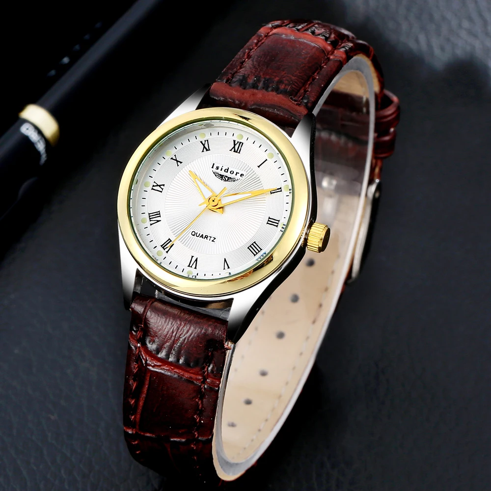 2016 Fashion Casual Women Watch Luxury Leather Ladies Dress Gold Roman