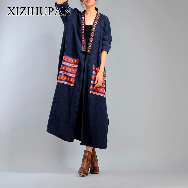 XIZIHUPAN Split Print Coat Female Patchwork Pockets V Neck Single Button Trench For Women X Long Windbreaker Tide Clothes | Женская