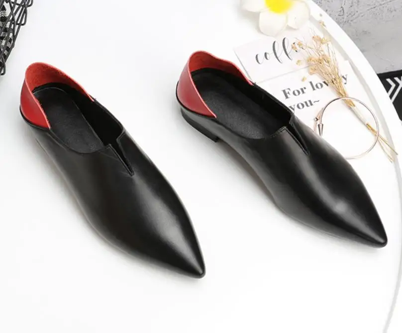 

Spring and Autumn new leather pointy low heel shoes European and American low shoes.