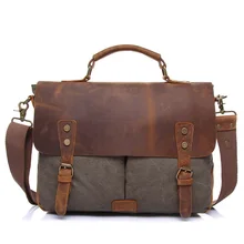 Bolso Vintage de cuero genuino para hombres, bolso de mensajero para hombres, bolso de hombro para ordenador portátil, bolso cruzado de cuero de Caballo loco de viaje