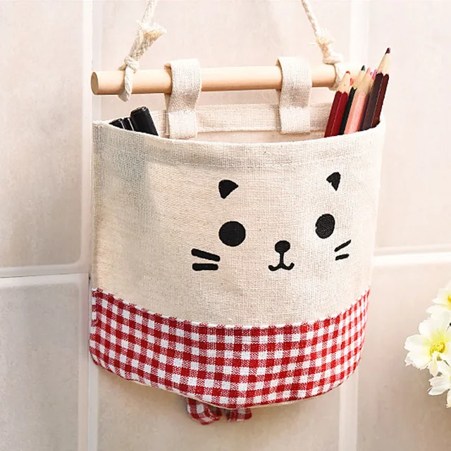 Wall Door Hanging Organizer Container Cotton Cute Cat Closet Storage Bag Pocket Wall Door Hanging Organizer Container Cotton Cute Cat Closet Storage Bag Pocket