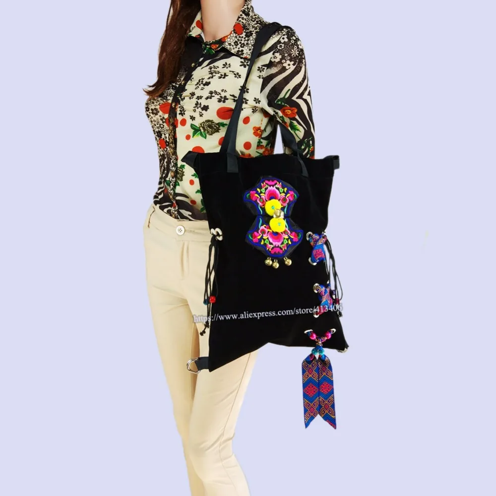 

Free shipping Vintage Hmong Tribal Ethnic Thai Indian Boho shoulder bag rucksack backpack handmade embroidery Tapestry SYS-1020