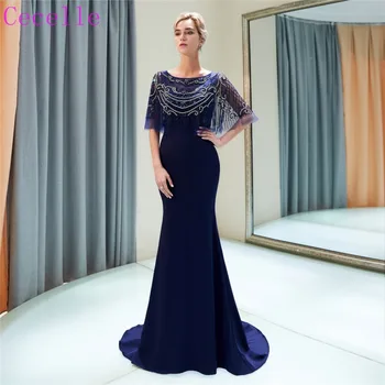 

2019 New Navy Mermaid Long Prom Dress With Luxury Beading Top Women Formal Evening Party Gown